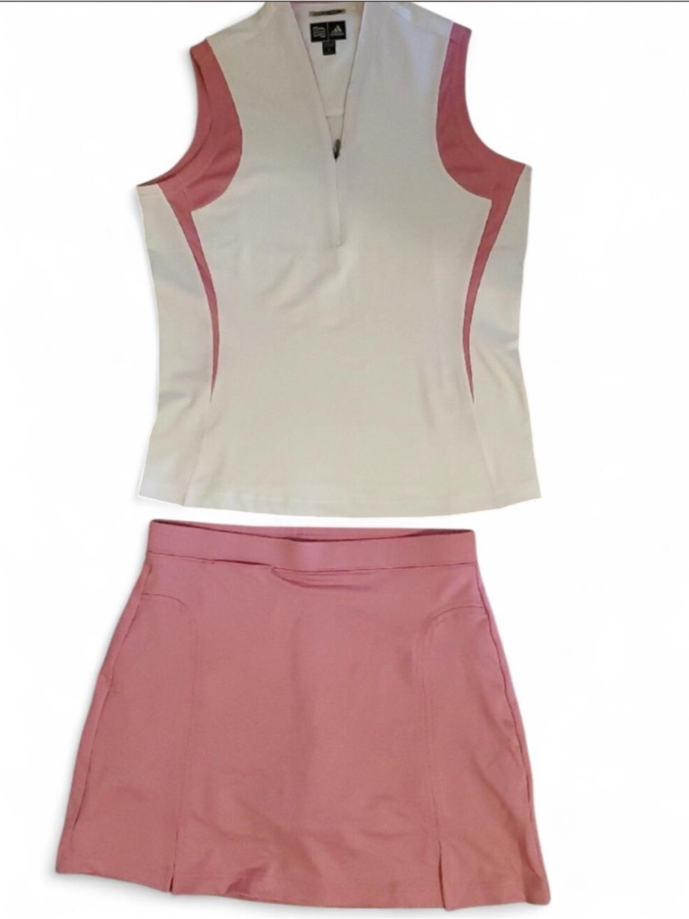 Adidas White and Pink Sleeveless Golf Tank Top And Skort/ Skirt Set